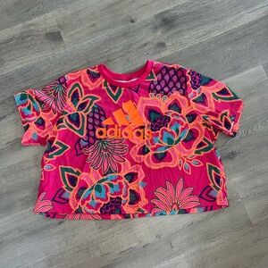 Adidas Floral Tee - Pink and Orange